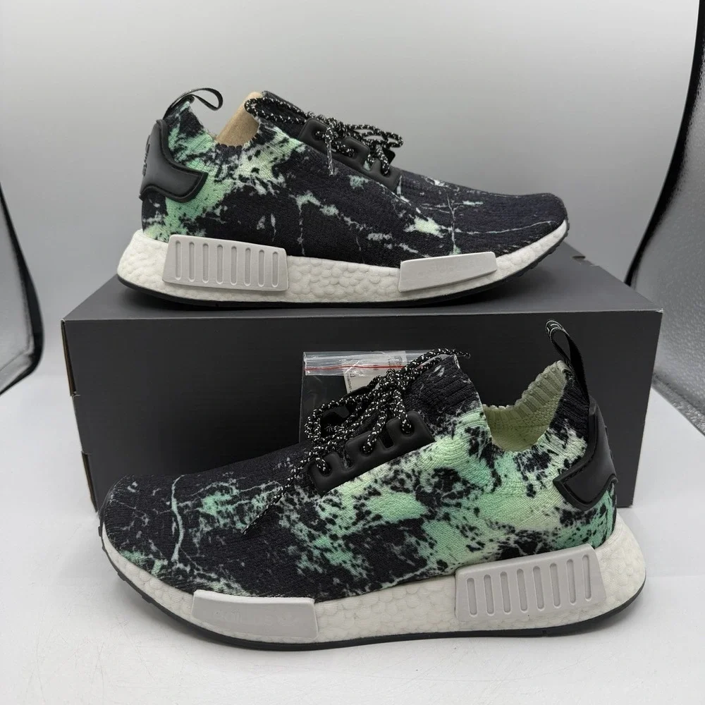 Adidas Originals NMD R1 PK Primeknit Shoes Mens Sz 8 Green Marble Sneaker BB7996